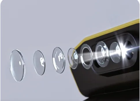 Close-up illustration of Yarbo stereo vision binocular cameras.